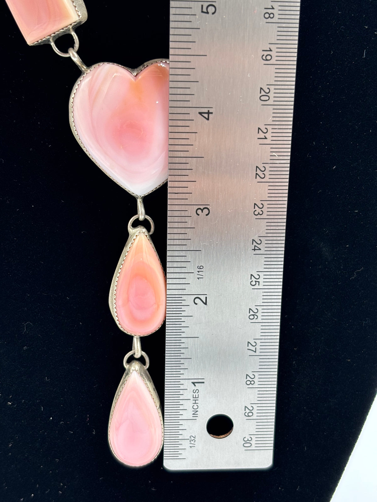 Pink Conch #101-30 Heart Lariat Necklace Set by Levi Hoskie, Navajo
