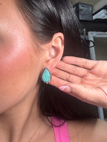 Kingman Turquoise Stud Earrings C by Chassity Belone, Navajo
