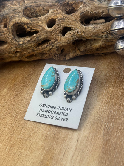 Kingman Turquoise Stud Earrings D by Chassity Belone, Navajo