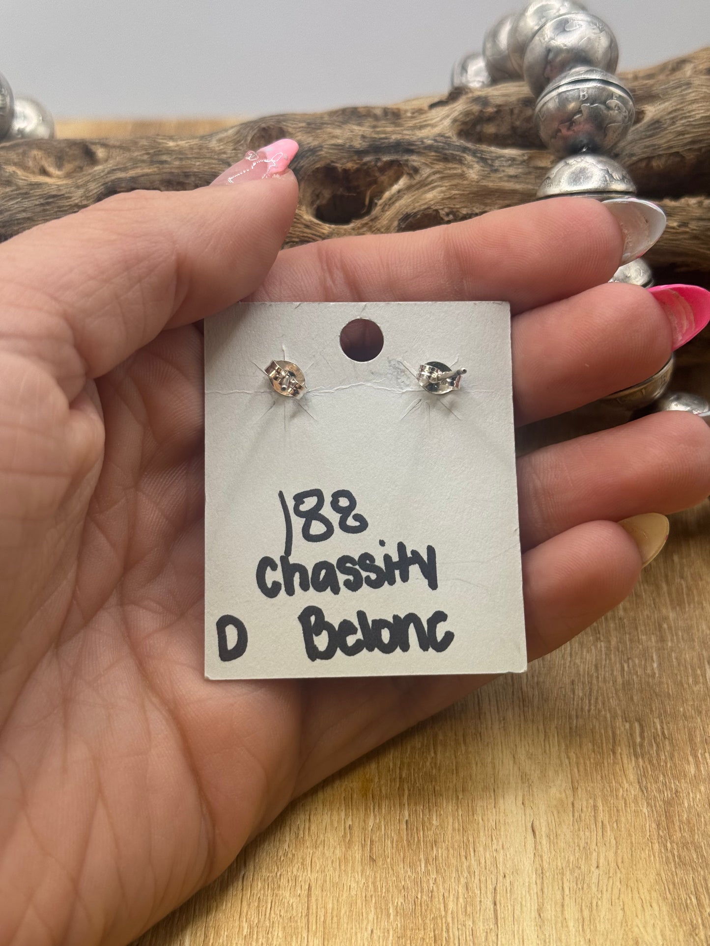 Kingman Turquoise Stud Earrings D by Chassity Belone, Navajo