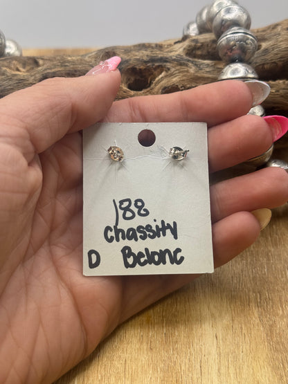 Kingman Turquoise Stud Earrings D by Chassity Belone, Navajo