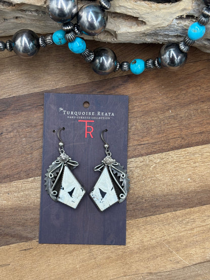White Buffalo #101-3 Squash Blossom, Earrings, Ring, & Cuff Set