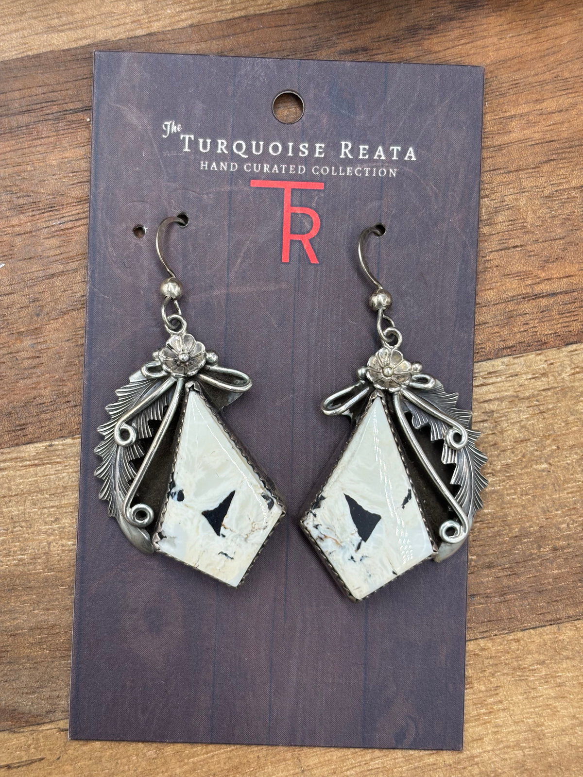 White Buffalo #101-3 Squash Blossom, Earrings, Ring, & Cuff Set