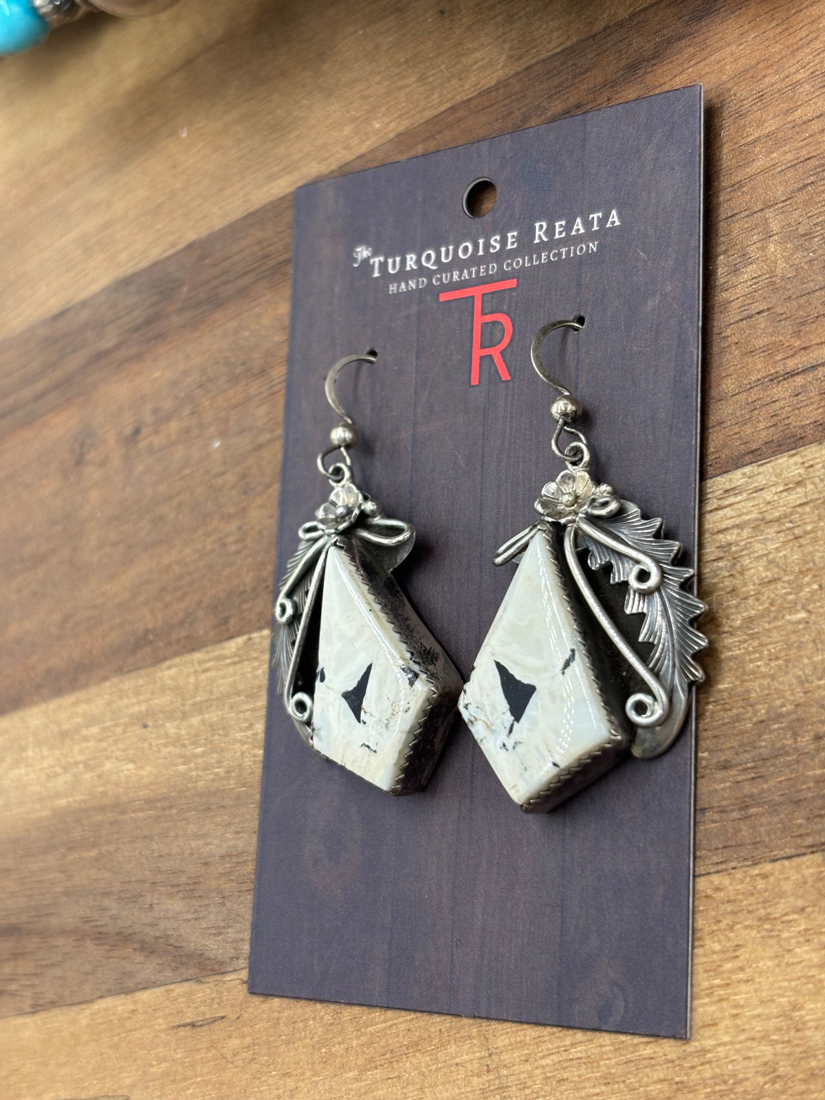 White Buffalo #101-3 Squash Blossom, Earrings, Ring, & Cuff Set