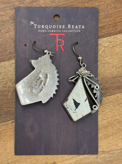 White Buffalo #101-3 Squash Blossom, Earrings, Ring, & Cuff Set