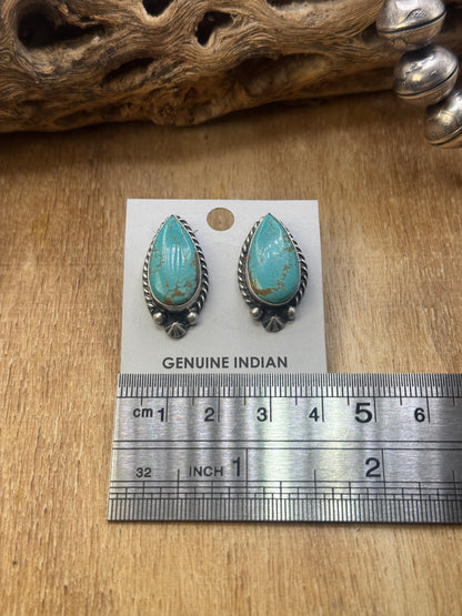 Kingman Turquoise Stud Earrings D by Chassity Belone, Navajo