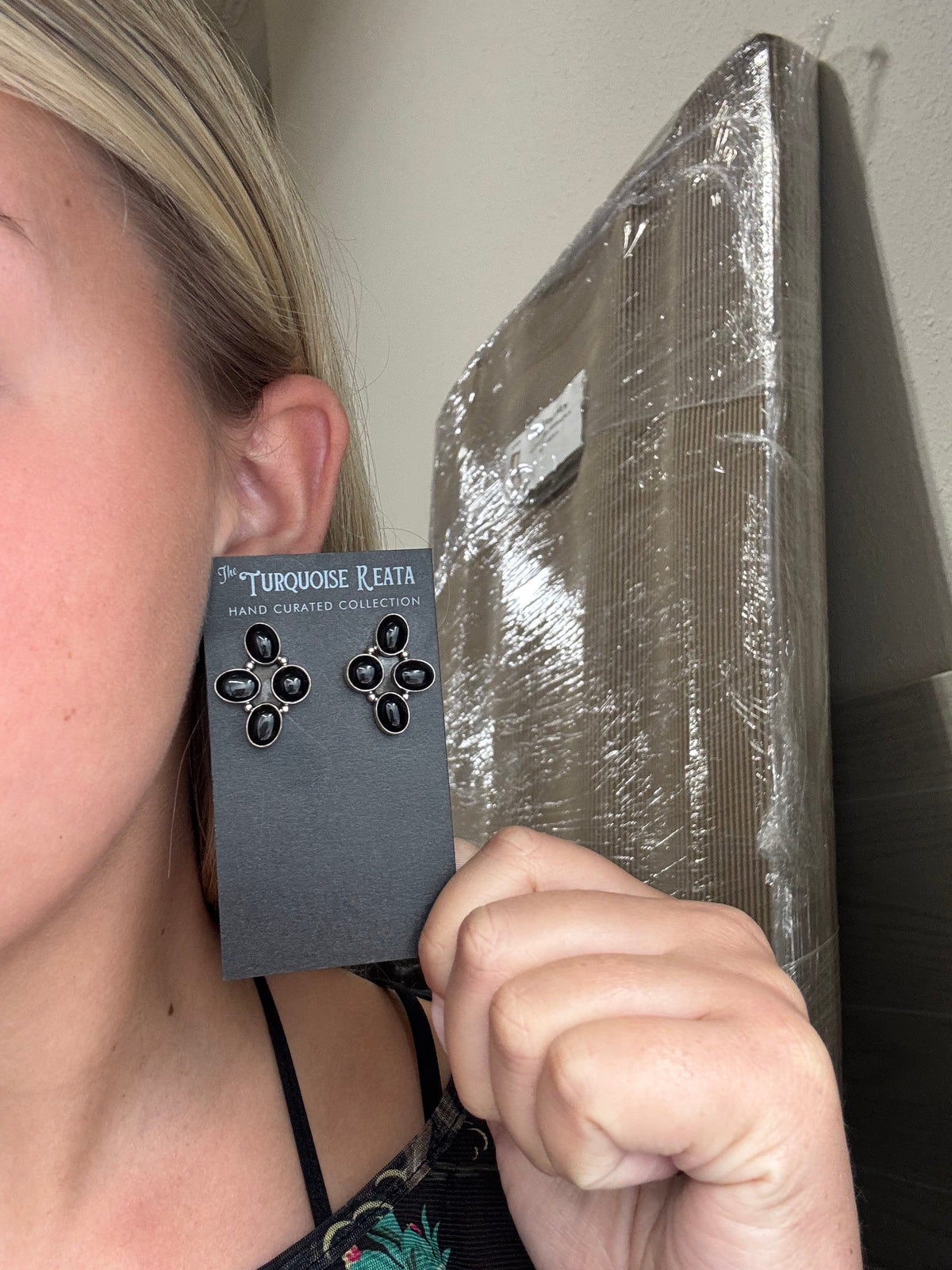 Black Onyx #917-16 Cluster Earrings