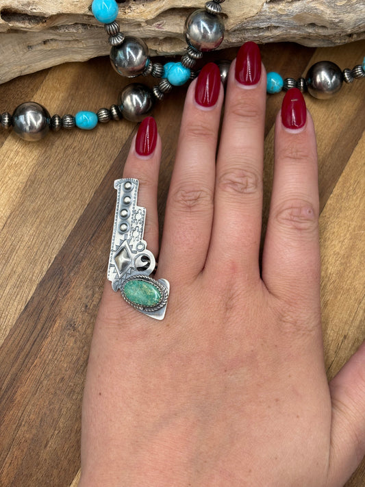 Turquoise #101-27 Pistola Adjustable Ring by Timothy Yazzie, Navajo