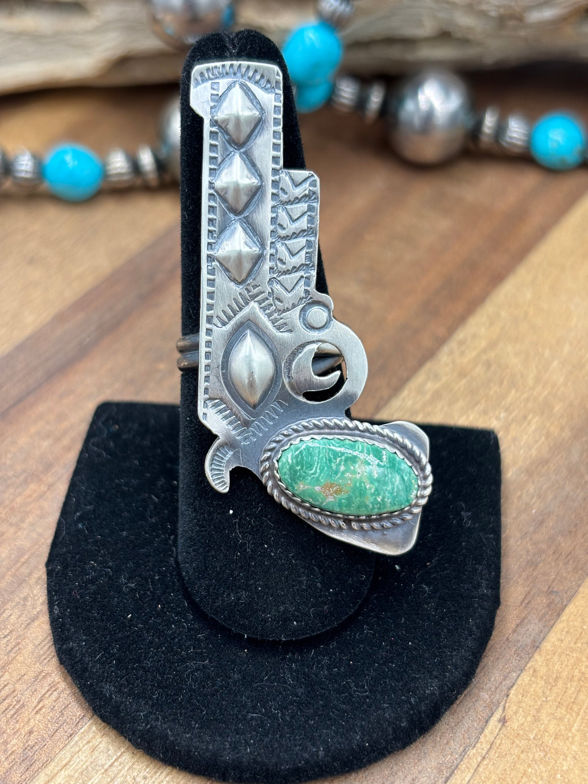 Turquoise #101-26 Pistola Adjustable Ring by Timothy Yazzie, Navajo