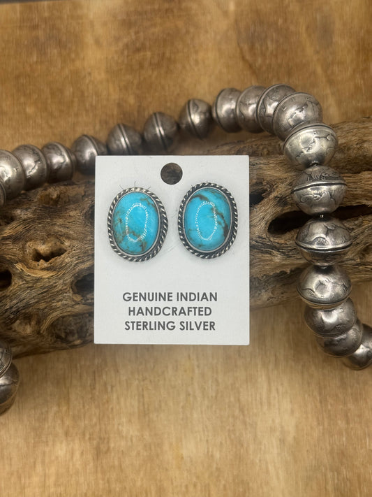 Kingman Turquoise Stud Earrings A by Judith Dixon, Navajo