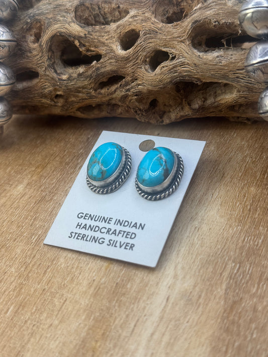 Kingman Turquoise Stud Earrings A by Judith Dixon, Navajo