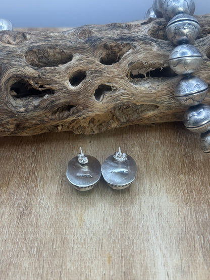 Kingman Turquoise Stud Earrings A by Judith Dixon, Navajo