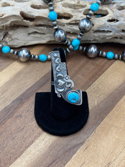 Turquoise #101-25 Pistola Adjustable Ring by Timothy Yazzie, Navajo