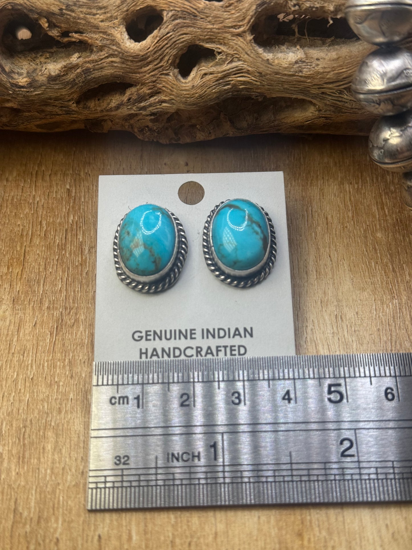 Kingman Turquoise Stud Earrings A by Judith Dixon, Navajo