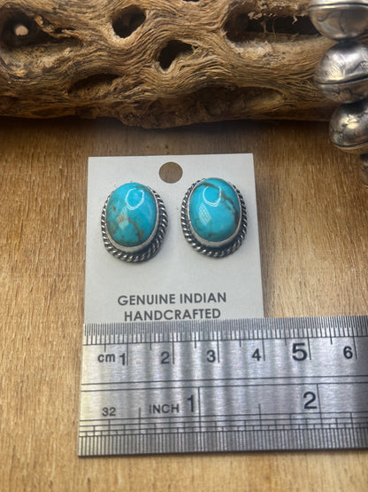Kingman Turquoise Stud Earrings A by Judith Dixon, Navajo