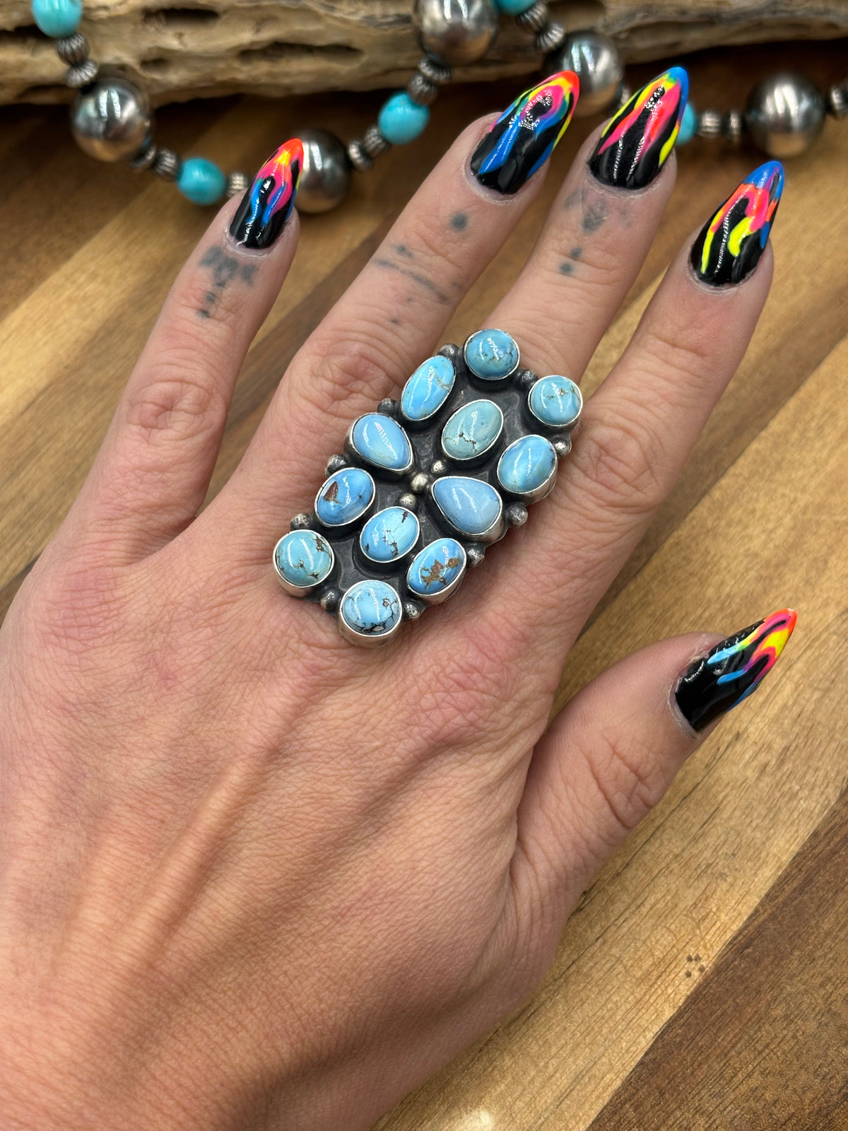 Golden Hills #917-21 Ring Size 7 by Ella Peter, Navajo