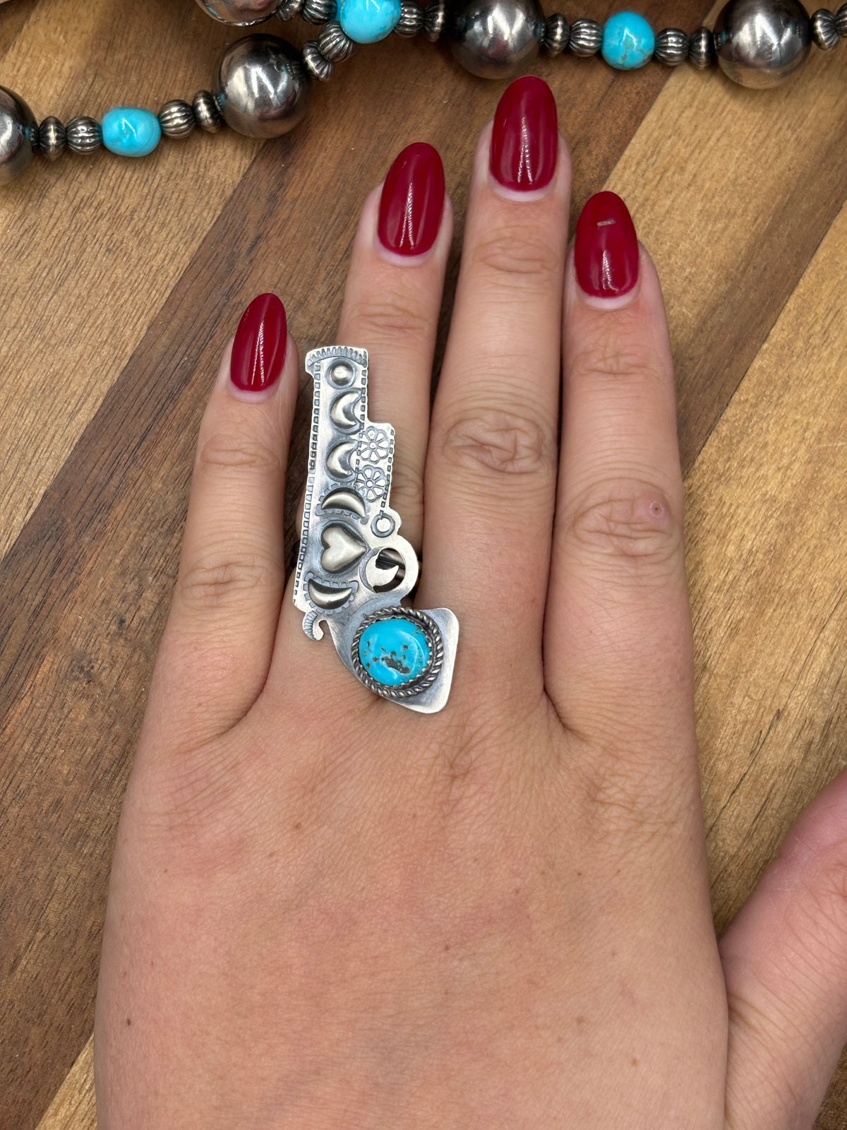 Turquoise #101-25 Pistola Adjustable Ring by Timothy Yazzie, Navajo
