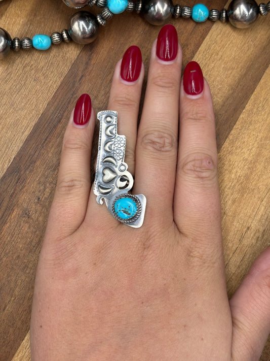 Turquoise #101-25 Pistola Adjustable Ring by Timothy Yazzie, Navajo