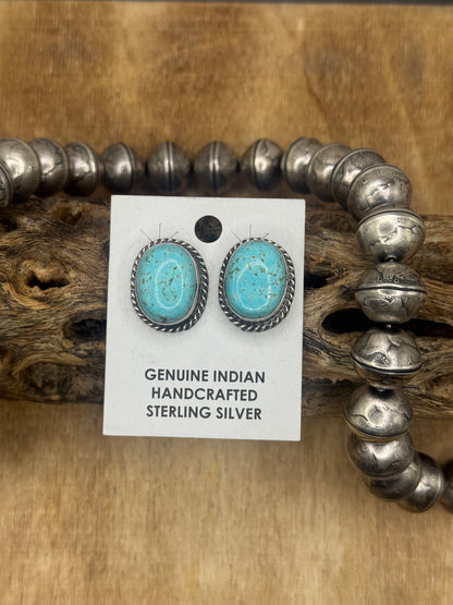 Kingman Turquoise Stud Earrings B by Judith Dixon, Navajo