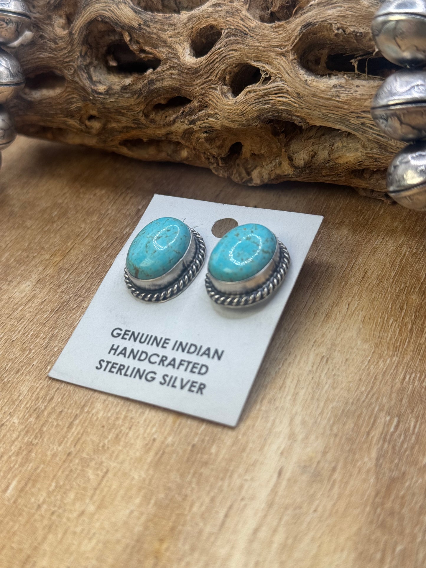 Kingman Turquoise Stud Earrings B by Judith Dixon, Navajo