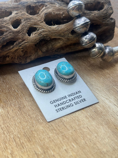 Kingman Turquoise Stud Earrings B by Judith Dixon, Navajo