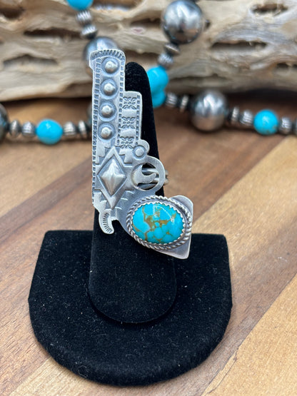 Turquoise #101-24 Pistola Adjustable Ring by Timothy Yazzie, Navajo