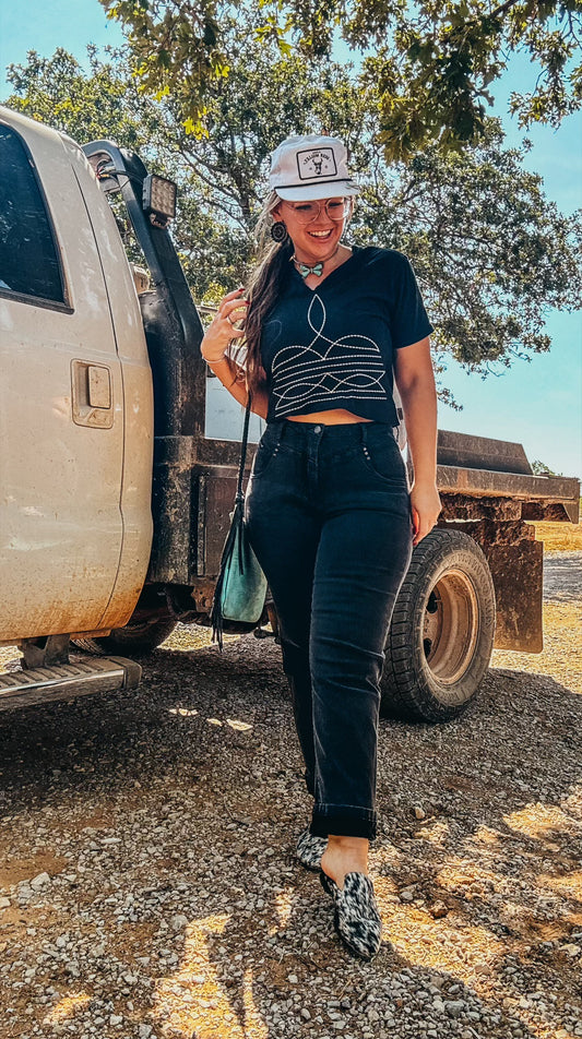 The Bandita Black Tapered High Rise Bootcut 90's Vintage Jeans Regular & Plus Sizes (Tummy Control)