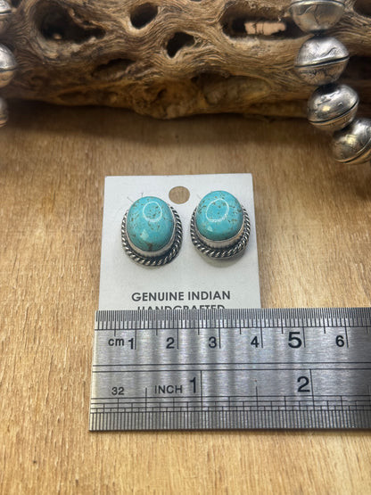 Kingman Turquoise Stud Earrings B by Judith Dixon, Navajo