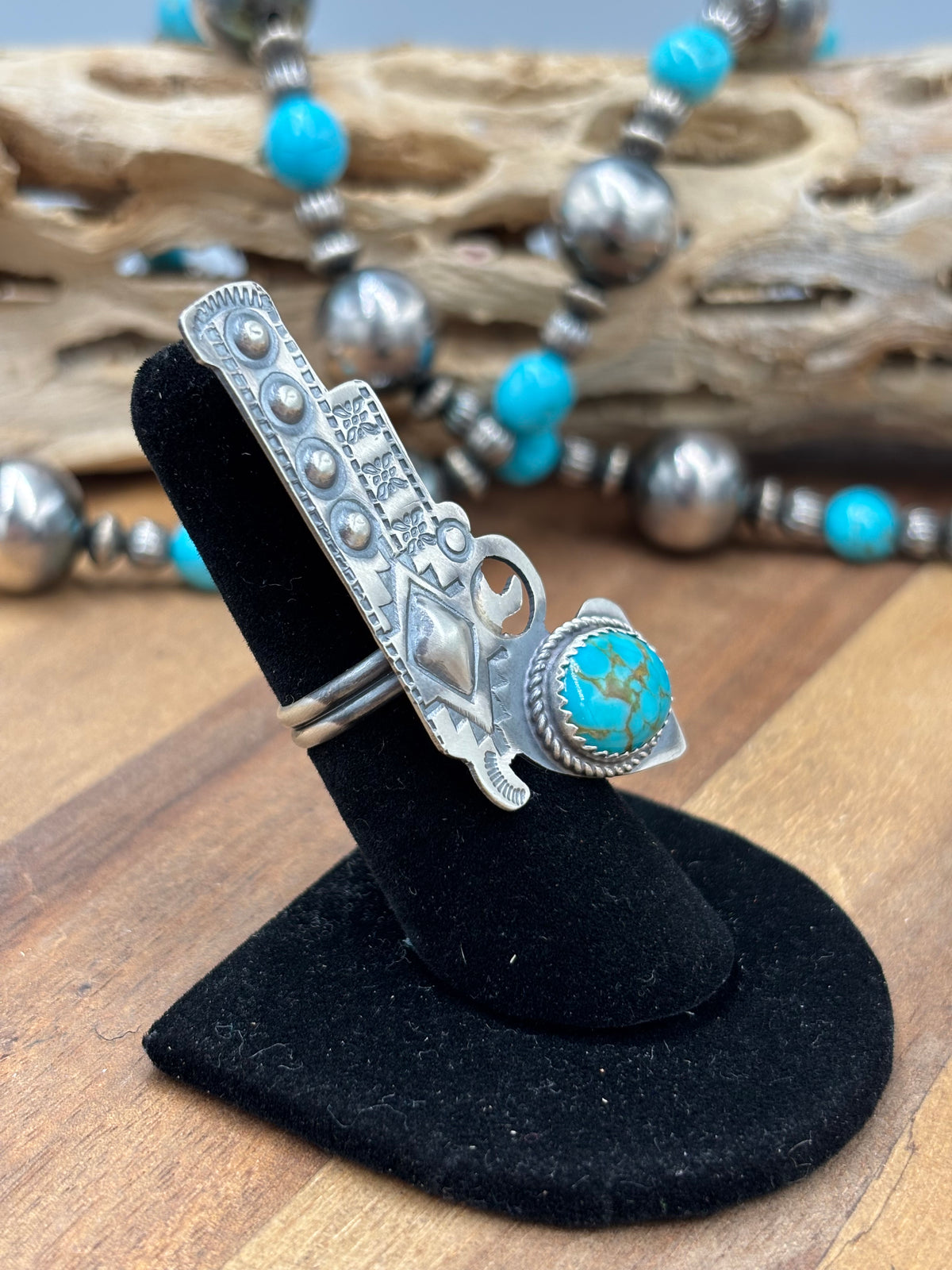 Turquoise #101-24 Pistola Adjustable Ring by Timothy Yazzie, Navajo
