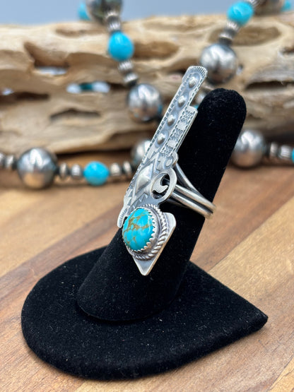 Turquoise #101-24 Pistola Adjustable Ring by Timothy Yazzie, Navajo