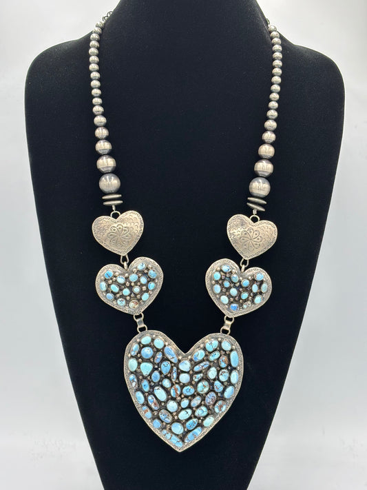 Golden Hills #917-22 Heart Necklace by Kathleen Yazzie, Navajo