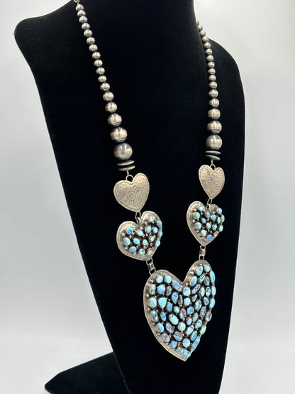 Golden Hills #917-22 Heart Necklace by Kathleen Yazzie, Navajo