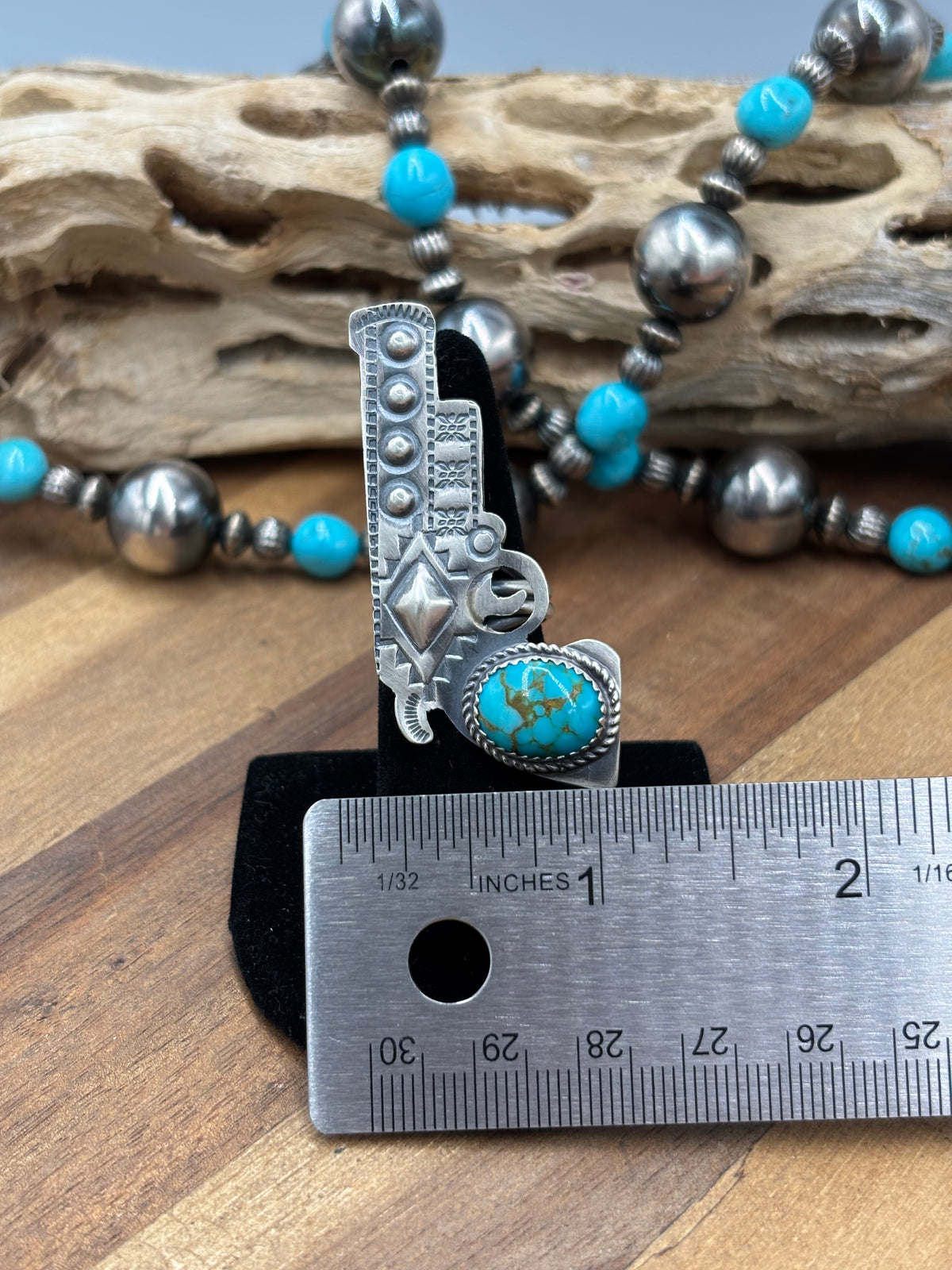 Turquoise #101-24 Pistola Adjustable Ring by Timothy Yazzie, Navajo