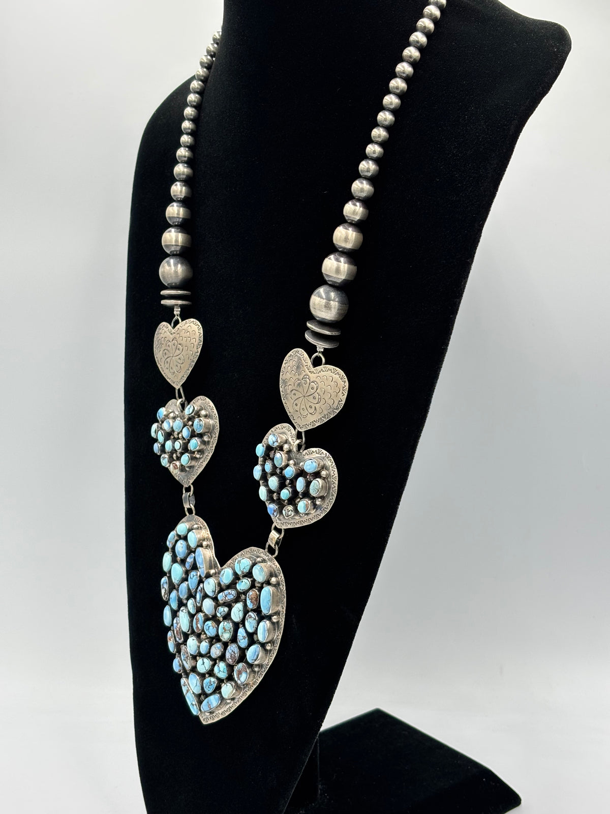 Golden Hills #917-22 Heart Necklace by Kathleen Yazzie, Navajo