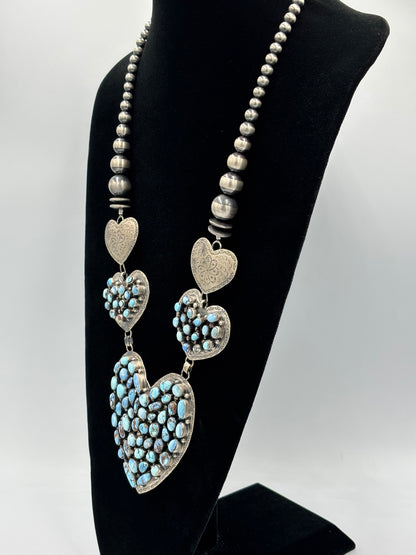 Golden Hills #917-22 Heart Necklace by Kathleen Yazzie, Navajo