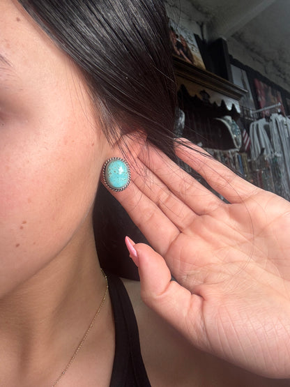 Kingman Turquoise Stud Earrings B by Judith Dixon, Navajo