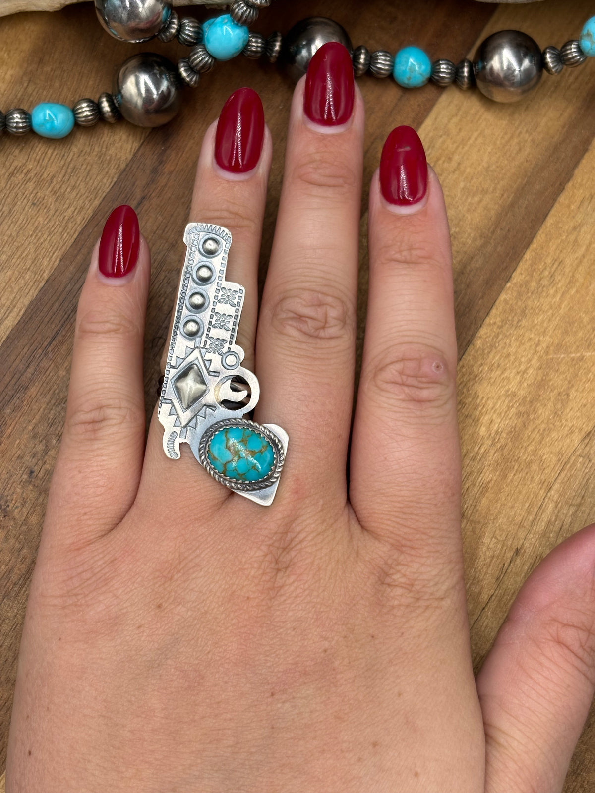 Turquoise #101-24 Pistola Adjustable Ring by Timothy Yazzie, Navajo