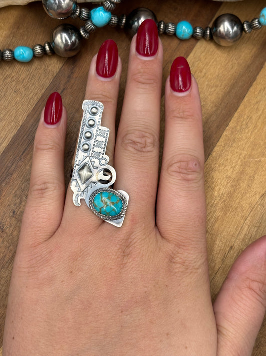 Turquoise #101-24 Pistola Adjustable Ring by Timothy Yazzie, Navajo