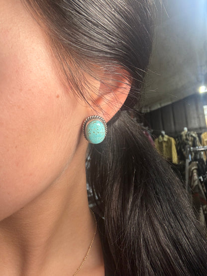 Kingman Turquoise Stud Earrings B by Judith Dixon, Navajo