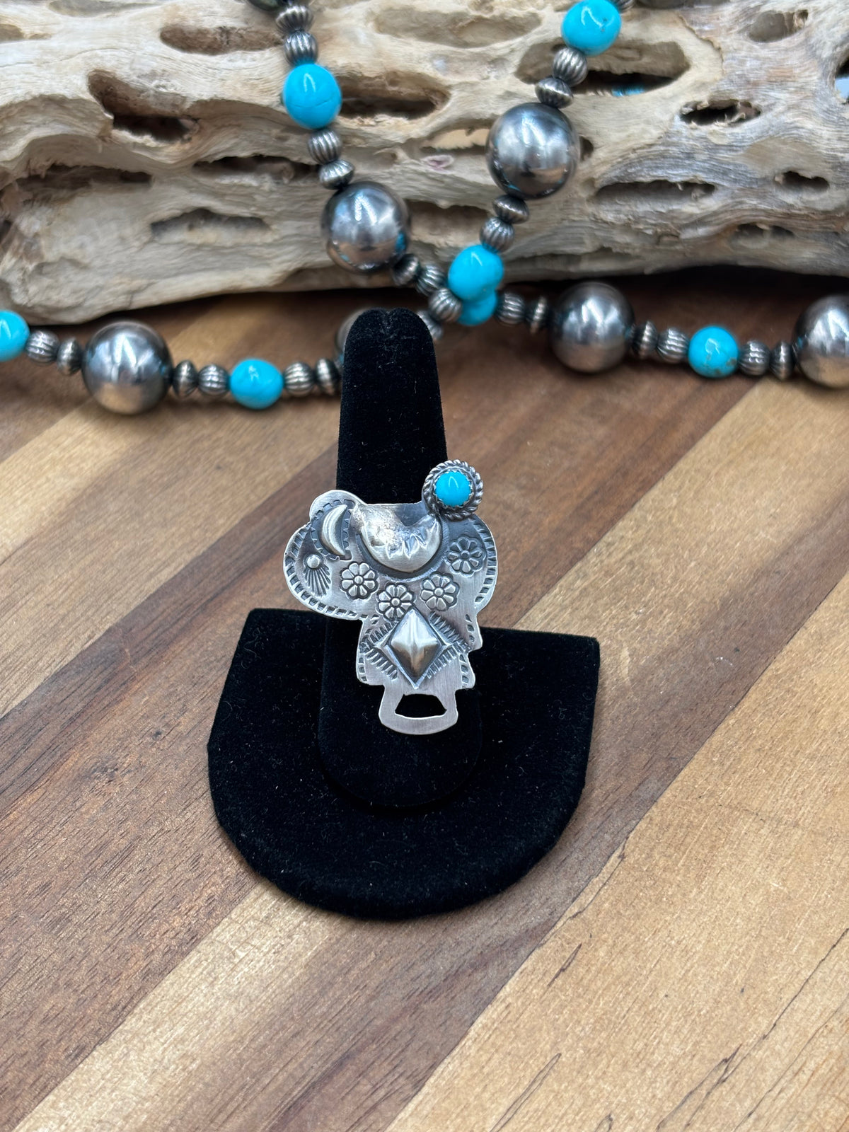 Turquoise #101-23 Saddle Adjustable Ring by Timothy Yazzie, Navajo