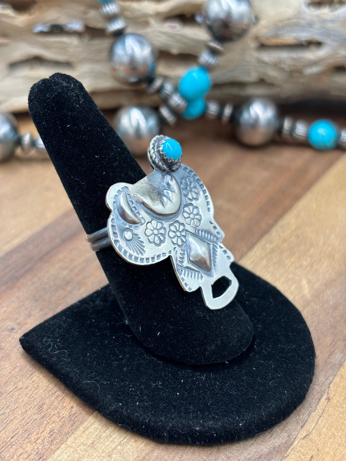 Turquoise #101-23 Saddle Adjustable Ring by Timothy Yazzie, Navajo