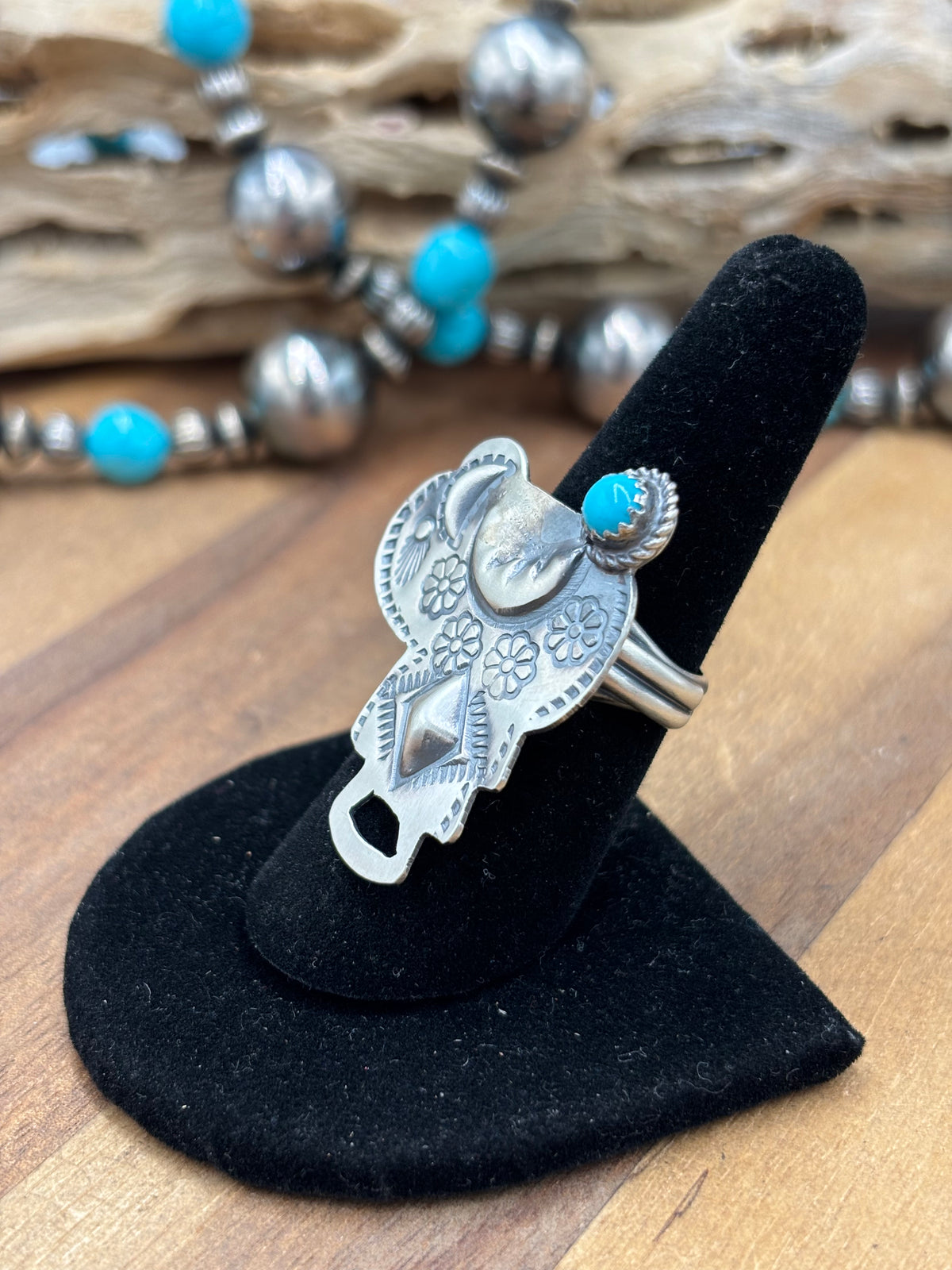 Turquoise #101-23 Saddle Adjustable Ring by Timothy Yazzie, Navajo