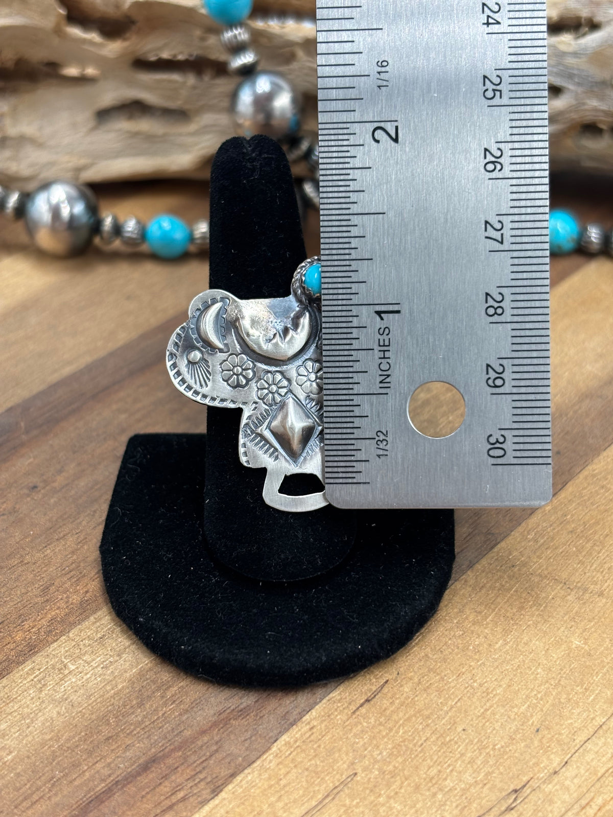Turquoise #101-23 Saddle Adjustable Ring by Timothy Yazzie, Navajo