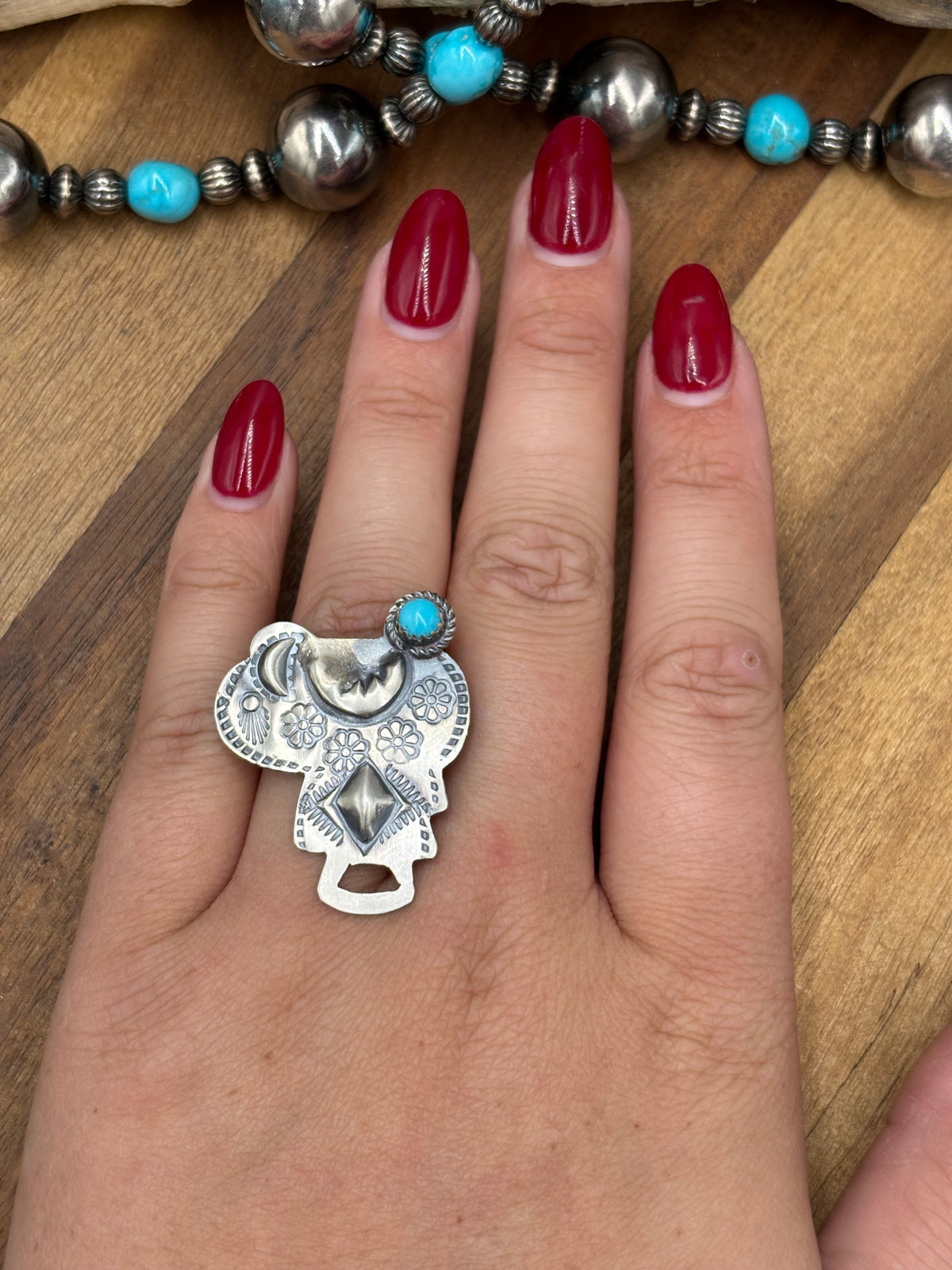 Turquoise #101-23 Saddle Adjustable Ring by Timothy Yazzie, Navajo