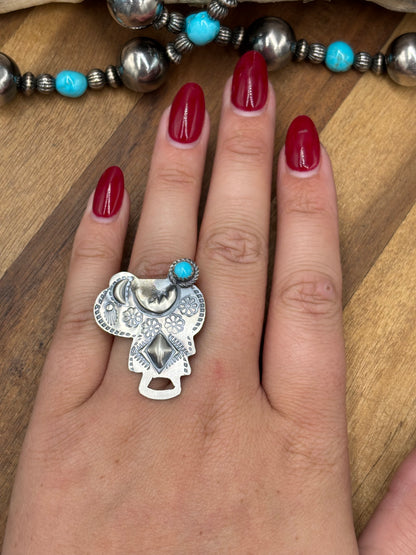 Turquoise #101-23 Saddle Adjustable Ring by Timothy Yazzie, Navajo