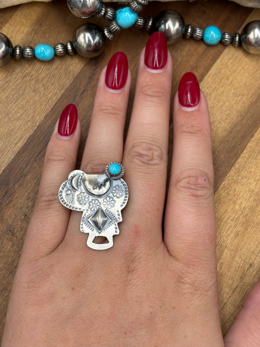 Turquoise #101-23 Saddle Adjustable Ring by Timothy Yazzie, Navajo