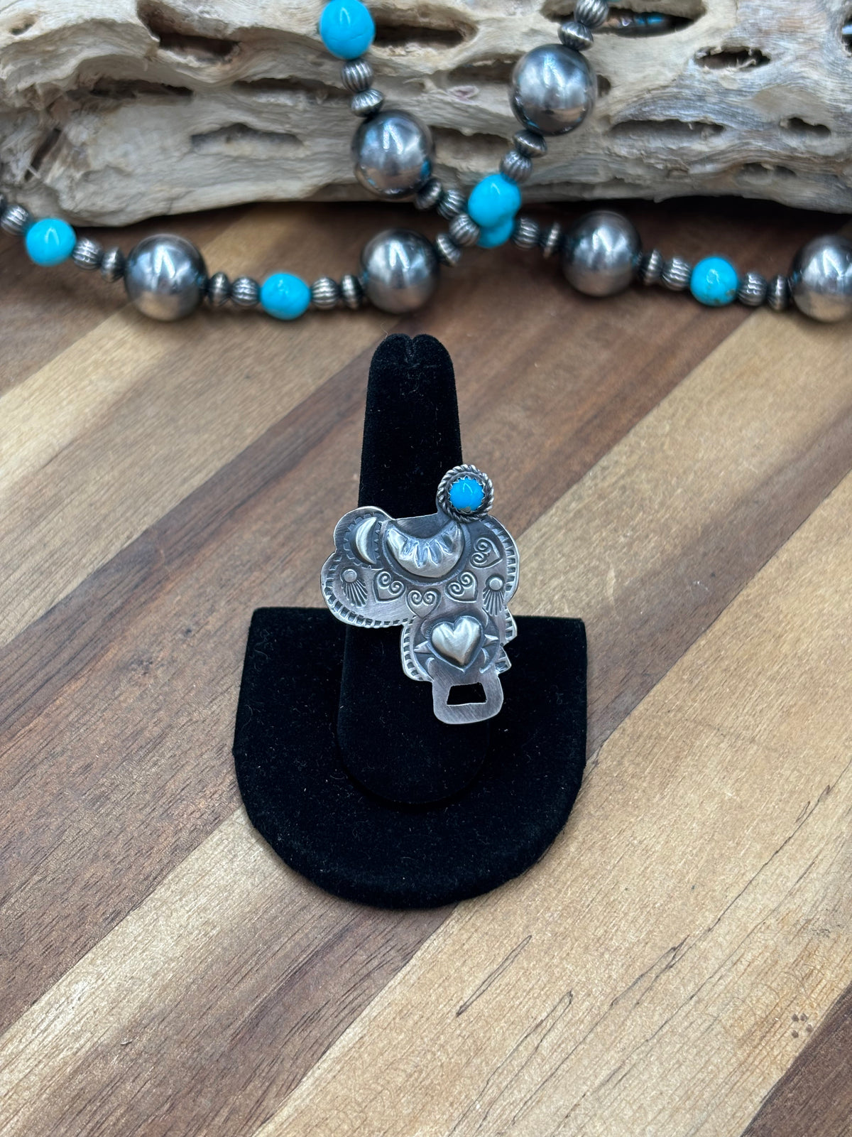 Turquoise #101-22 Saddle Adjustable Ring by Timothy Yazzie, Navajo