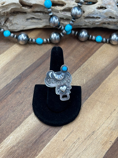 Turquoise #101-22 Saddle Adjustable Ring by Timothy Yazzie, Navajo
