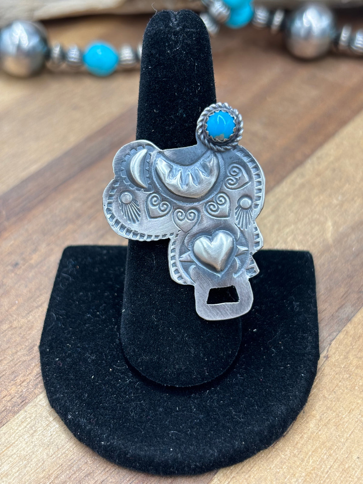 Turquoise #101-22 Saddle Adjustable Ring by Timothy Yazzie, Navajo