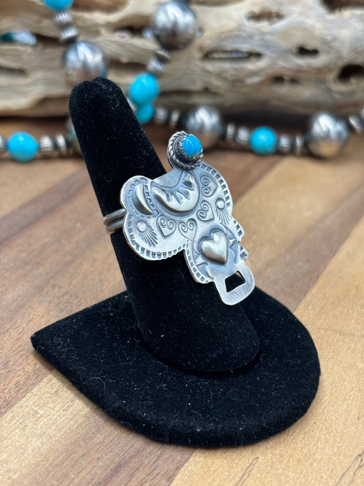 Turquoise #101-22 Saddle Adjustable Ring by Timothy Yazzie, Navajo
